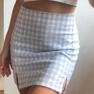 💚Brandy Melville Light Blue Plaid Cara Pencil Skirt